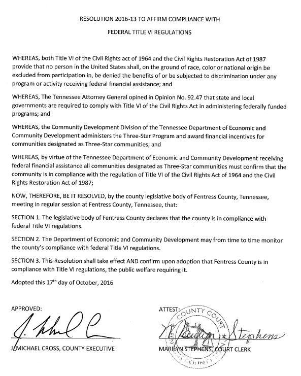 Fentress County Government Title VI